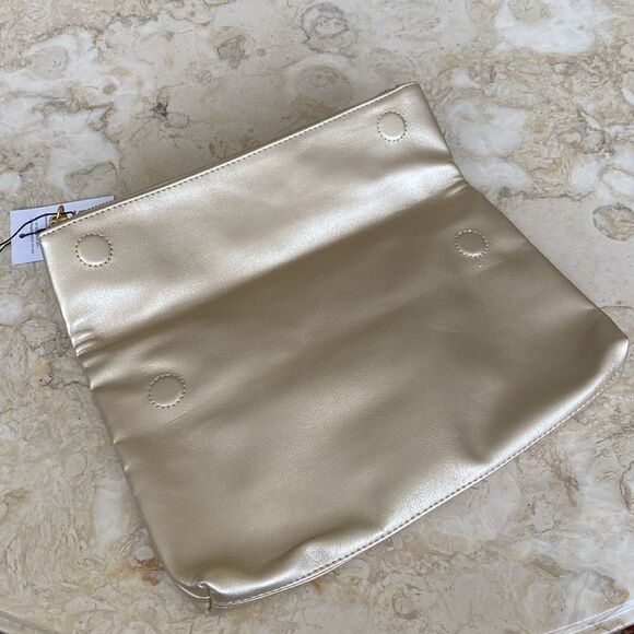 NWT Fawn Design for Jilly Box Vegan Leather Gold Metallic Fold Over Clutch Bag - Picture 7 of 11